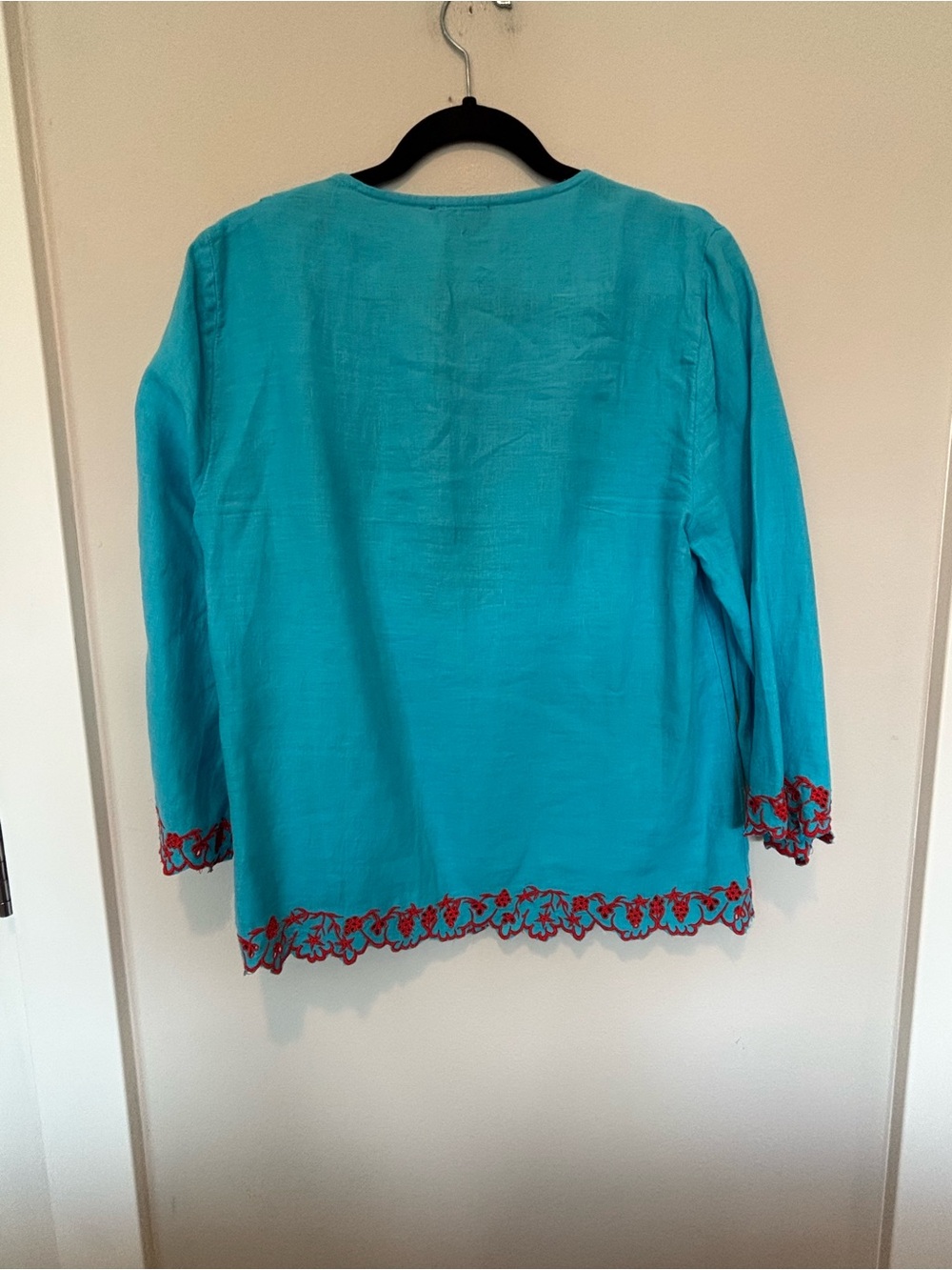 J. Crew Turquoise Tunic with Red Floral Embroidery - Picture 2 of 5